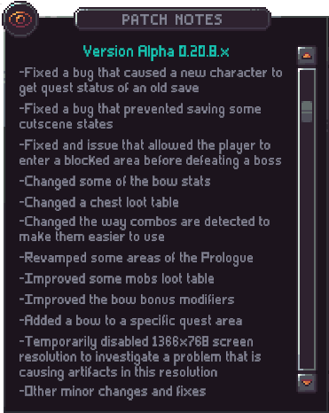 Original in-game patch notes for Emberville Alpha 0.20.8.x