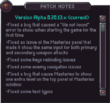 Original in-game patch notes for Emberville Alpha 0.20.13.x