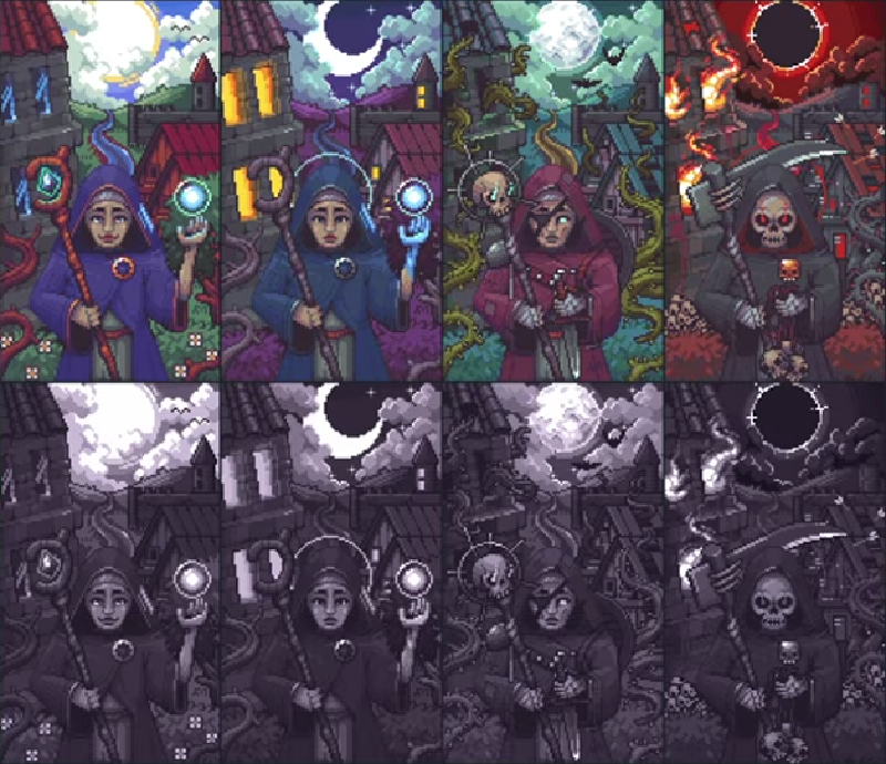 Artwork for Emberville's four planned difficulty settings